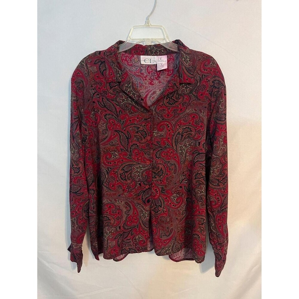 Vintage Cricket Lane Women's Red Paisley Rayon Button Front Blouse Size 18